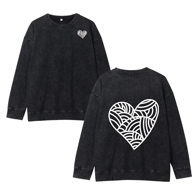 

Geometric Star and Love Women's Round Neck Long Sleeve Printed Y2K Long Sleeve Top Cotton Girls' Clothing