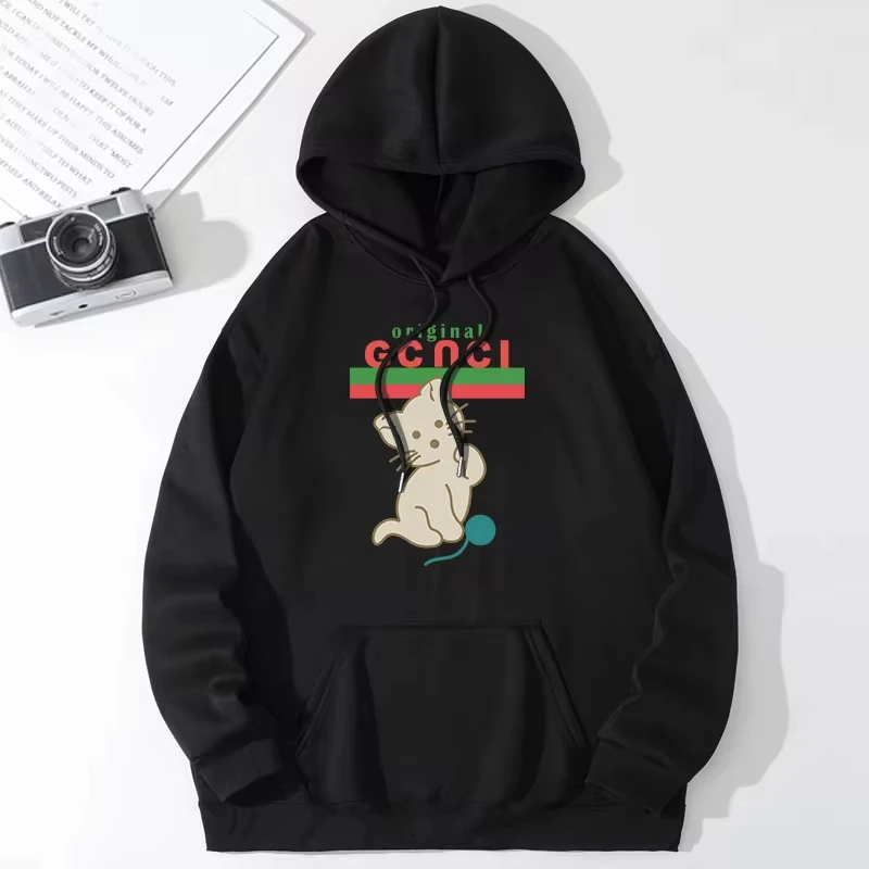 

Men's Women's Cute Cat Letter Print Hoodie Casual Athletic Sports Hooded Sweatshirt Streetwear Autumn And Winter Streetwear