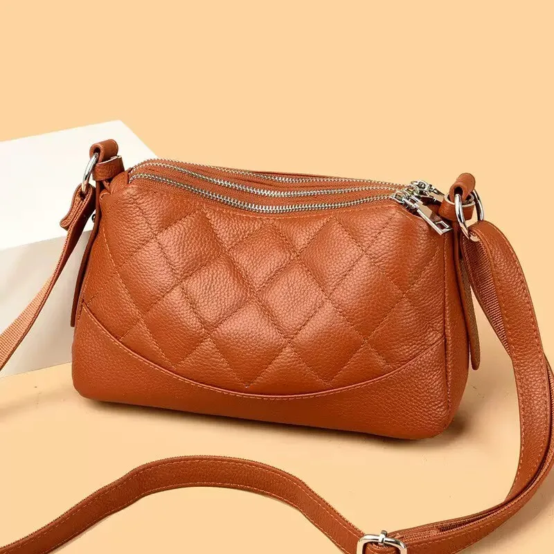 Vintage Luxury Handbags And Purse Women Genuine Leather Messenger Shoulder Bag Plaid Female Crossbody Bag Tassel Quilted Brand