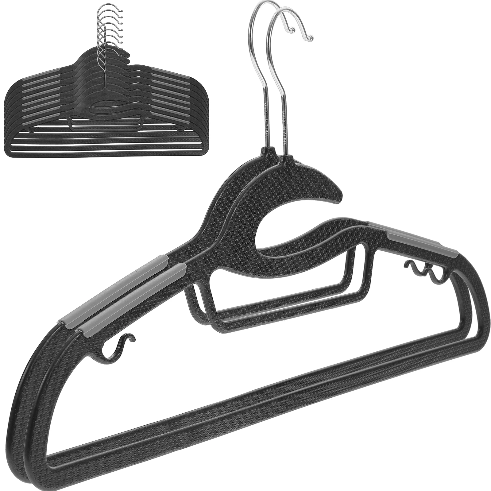 

10pcs Non-slip Heavy Duty Clothes Hangers Space Saving Black Travel Extra Wide Plastic Coat Hanger Thick Suit Wardrobe