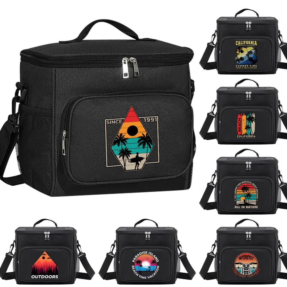 Shoulder Lunch Bag Insulated Bags Portable Waterproof Cooler Box Thermal Organizer Handbag for Men and Women Holiday Pattern