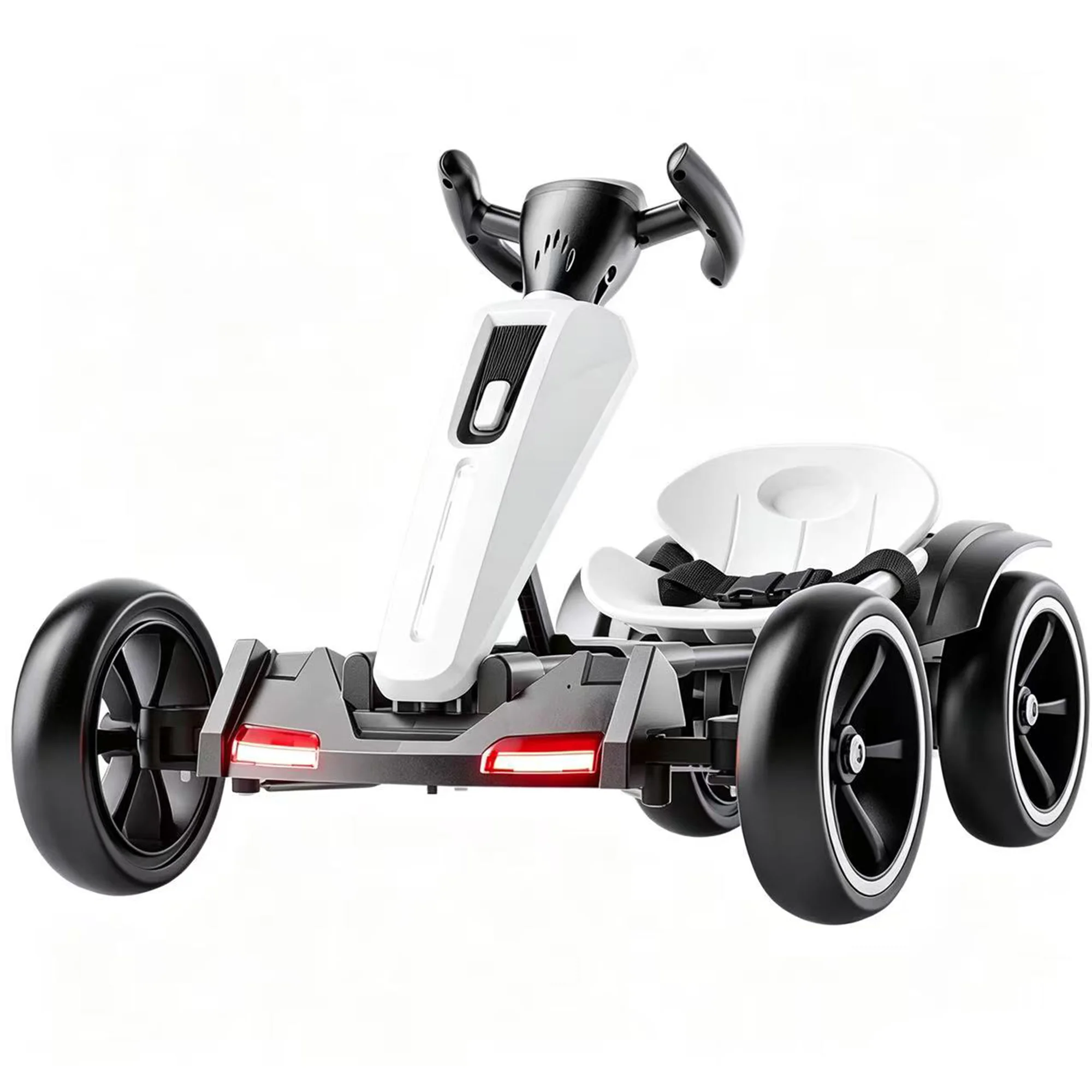 

12V, Kids Electric Go Kart, EVA Wheels, LED Lights, Bluetooth Music, Adjustable Seat, Foldable Design, Ages 3-6, White