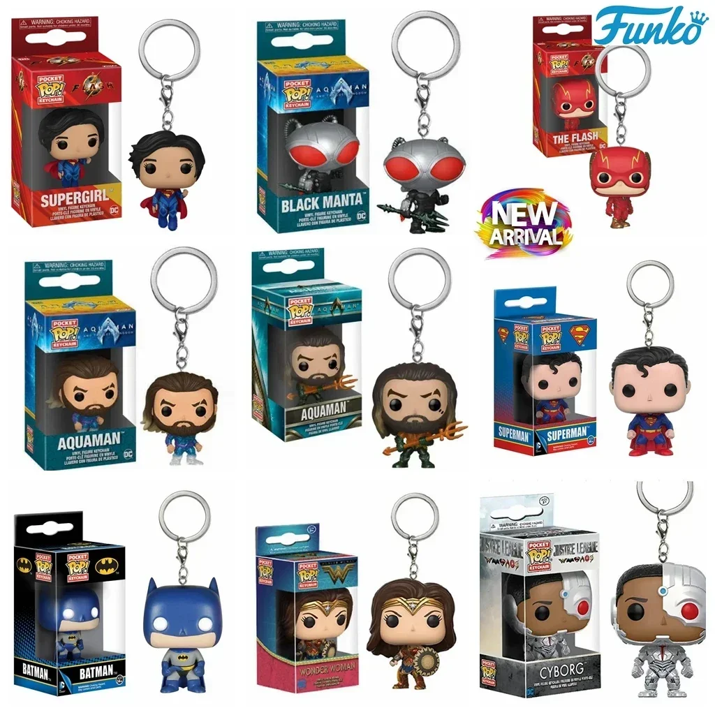 FUNKO Pop New Justice League Aquaman 2 Flash Wonder Women Batman Superman Super Girl Pocket Pop Keychain Figure Collection Toys