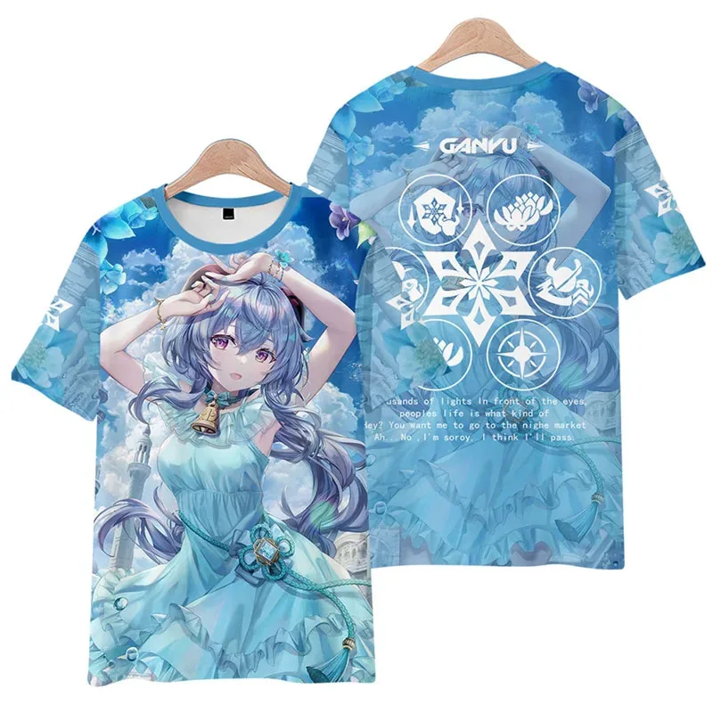 T-shirt motif 3D Genshin Game Anime Fashion Atasan lengan pendek wanita pria T-shirt motif Harajuku anak laki-laki perempuan musim panas Y2k