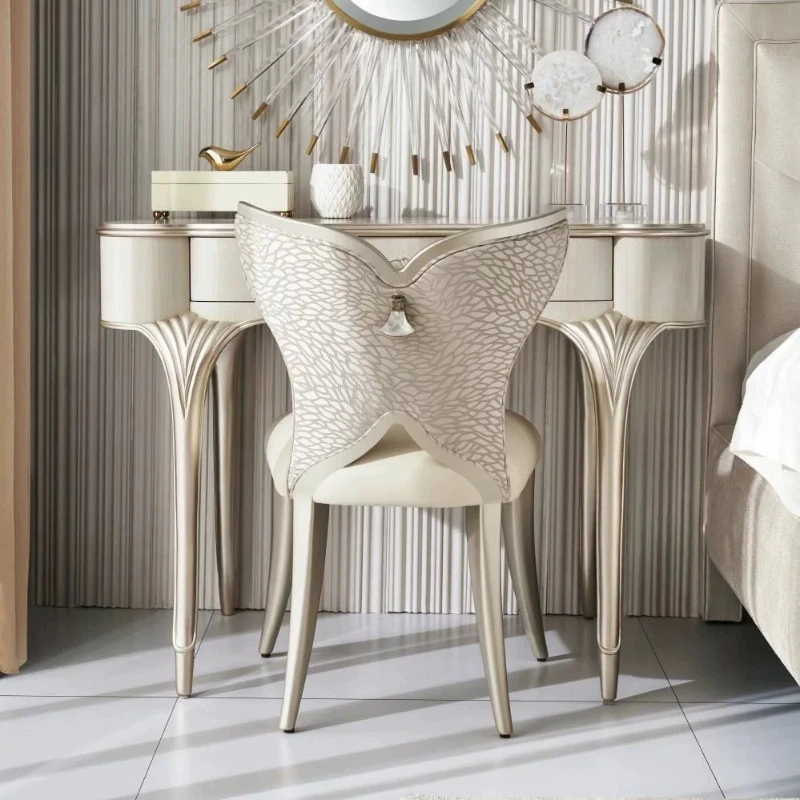 French light luxury solid wood curve design dresser cream wind small bedroom makeup table butterfly stool