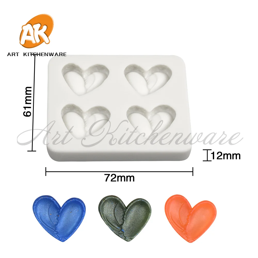 4 Holes Heart Silicone Mold Fondant Cake Decoration Silicone Mold Hand Made Decorating Leaves Chocolate Candy Silicone Gel Mold