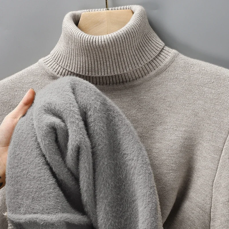 Men's Slim Fit Long Sleeve Turtleneck Sweater Anti-Pilling High Quality Knitted Solid Color Pullover Trendy Men's Clothing