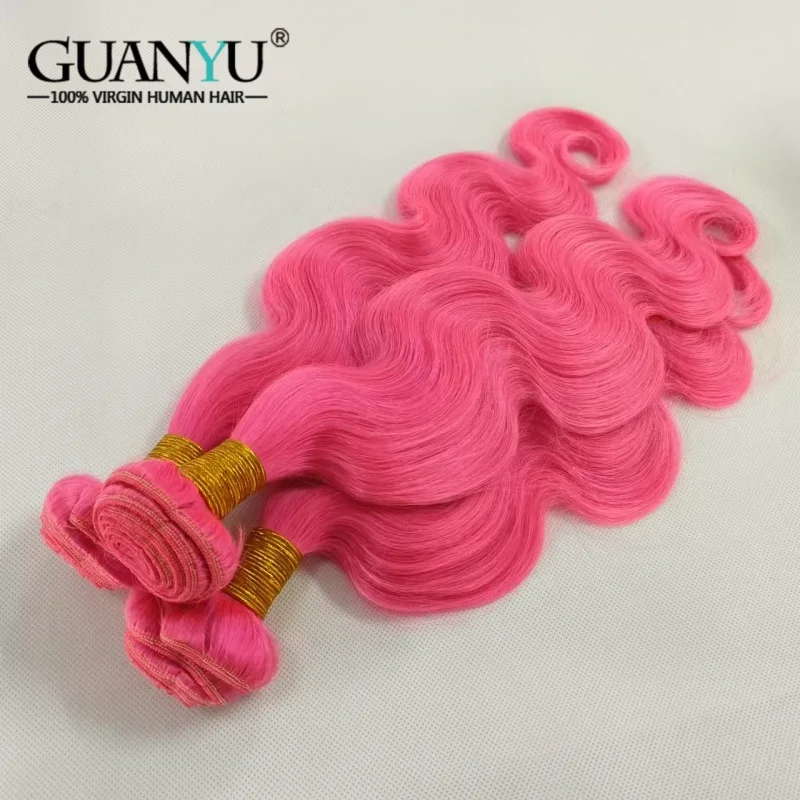 Pink Body Wave Human Hair Bundles 100% Remy Human Hair Extensions Brazilian 3/4 Bundles Deals Human Hair Wefts