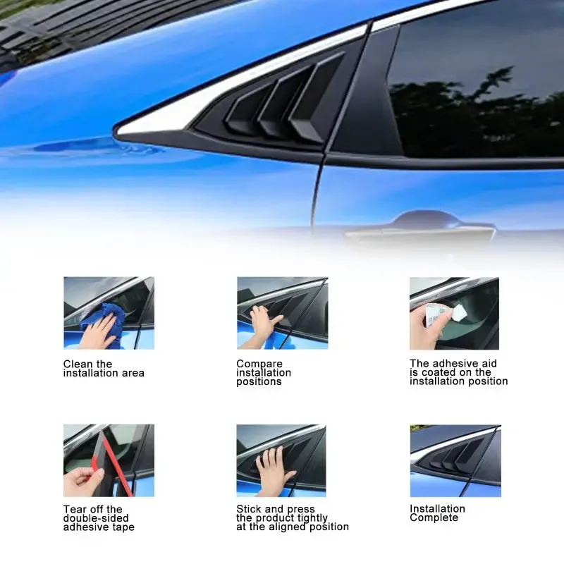 2PCS For Honda Civic 10th Gen 2016-2020 Sedan Car Rear Window Quarter Louver Cover Side Vent Shutter Trim Scoop ABS Accessories