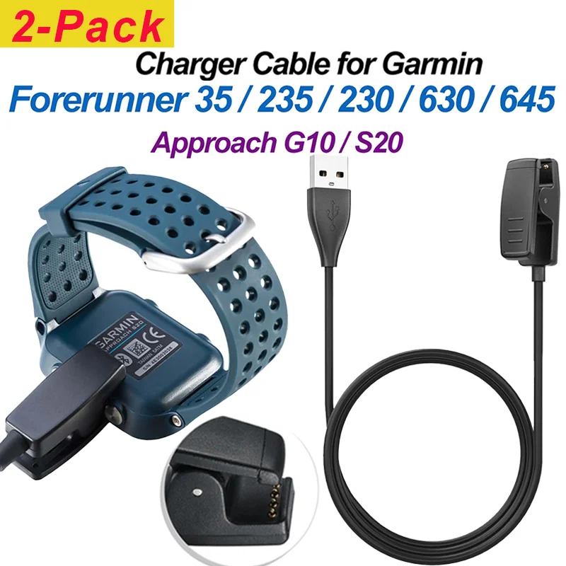 Chargeur USB pour Garmin Forerunner 35 230 235 630 735xt 645, câble de chargement musical pour Approach G10 S20, support de chargeur à clip, 2 pièces