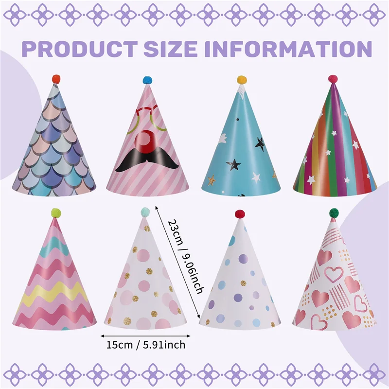 ABWR-8 шт., бумажные золотые фольги, конусные шляпы для вечеринки в честь Дня Рождения для взрослых и детей, украшение для вечеринки