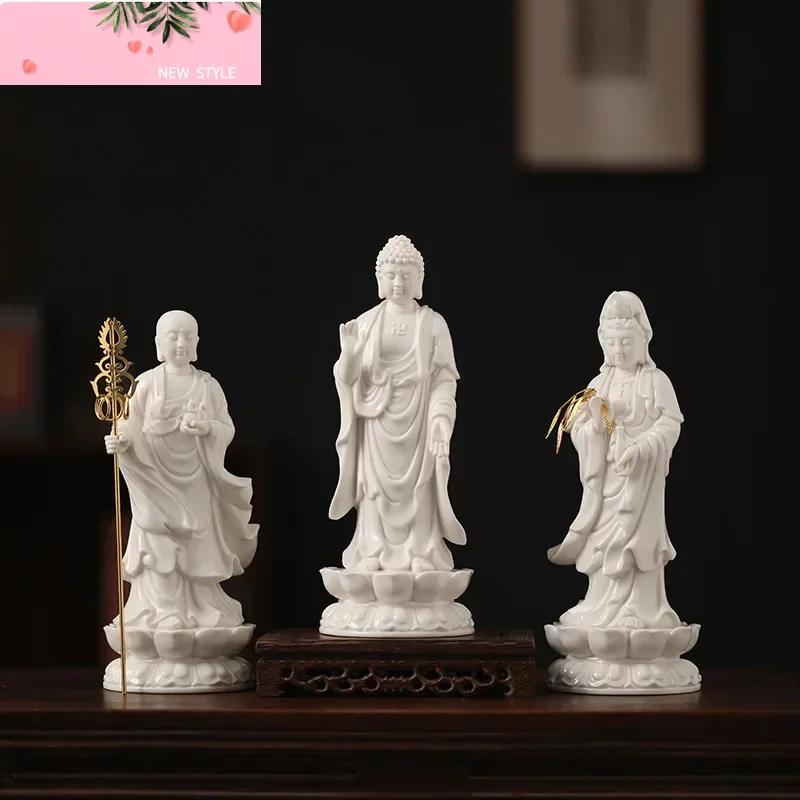 

Ceramic Nanhai Guanyin Bodhisattva Buddha Statue White Porcelain Guanyin Bodhisattva Standing Home Offering with offerings