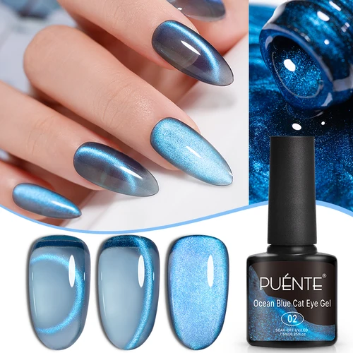Esmalte de uñas de Gel de ojo de gato azul océano de 7,5 ML, Gel de uñas magnético de gato de alto brillo, barniz de manicura semipermanente UV para decoración de uñas