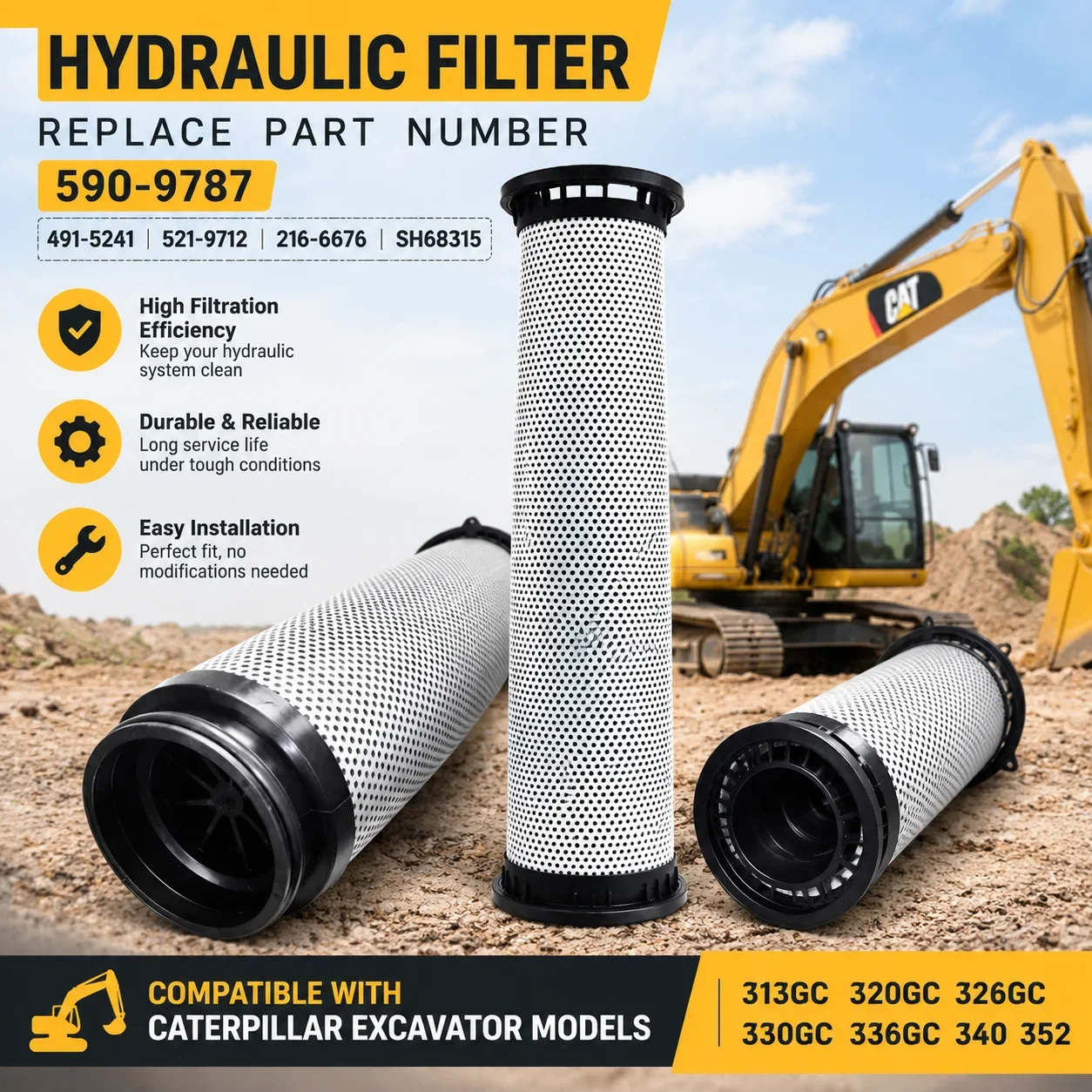 590-9787 Hydraulic Filter Replace 491-5241 521-9712 216-6676 For Caterpillar 313GC 320GC 326GC 330GC 336GC 340 352 Excavator