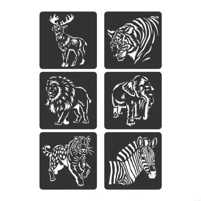 6 Pcs Animal Series Stencils for Painting Hollow Out Theme Stencils Scrapbook Journal Stencils Drawing Stencils K1KF
