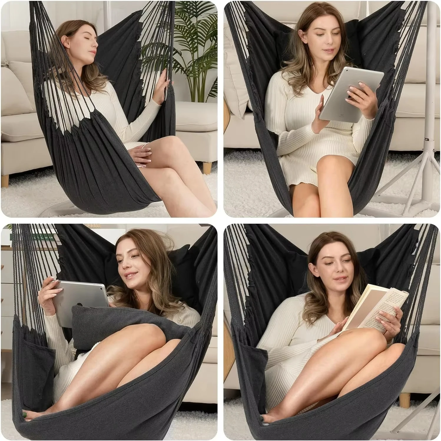 Durable Hanging Hammock Chair Bedroom Furniture Hanging Swing Indoor Outdoor Cotton Rope Boho Patio Chair Home Decor for Balcony image 2