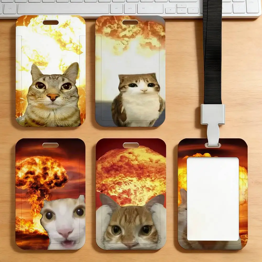 Cat Fire Boom Meme lustiger Kartenhalter für Transport, Arbeitserlaubnisse, Ausweise, Studentenmahlzeitenkarten