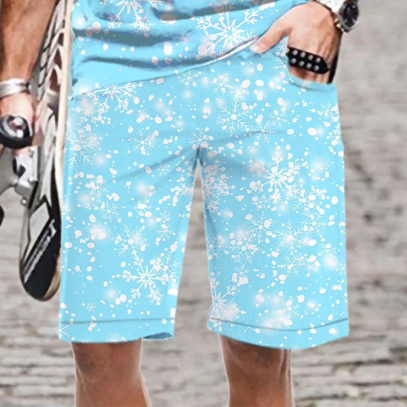 Inverno floco de neve padrão série masculina casual 3d impresso praia shorts board shorts secagem rápida engraçado maiô roupas masculinas