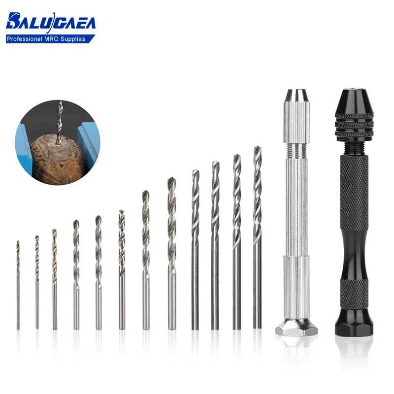 

Mini Micro Aluminum Hand Drill With Keyless Chuck HSS Twist Drill Bit Woodworking Drilling Rotary Tools Hand Drill Manual Tools