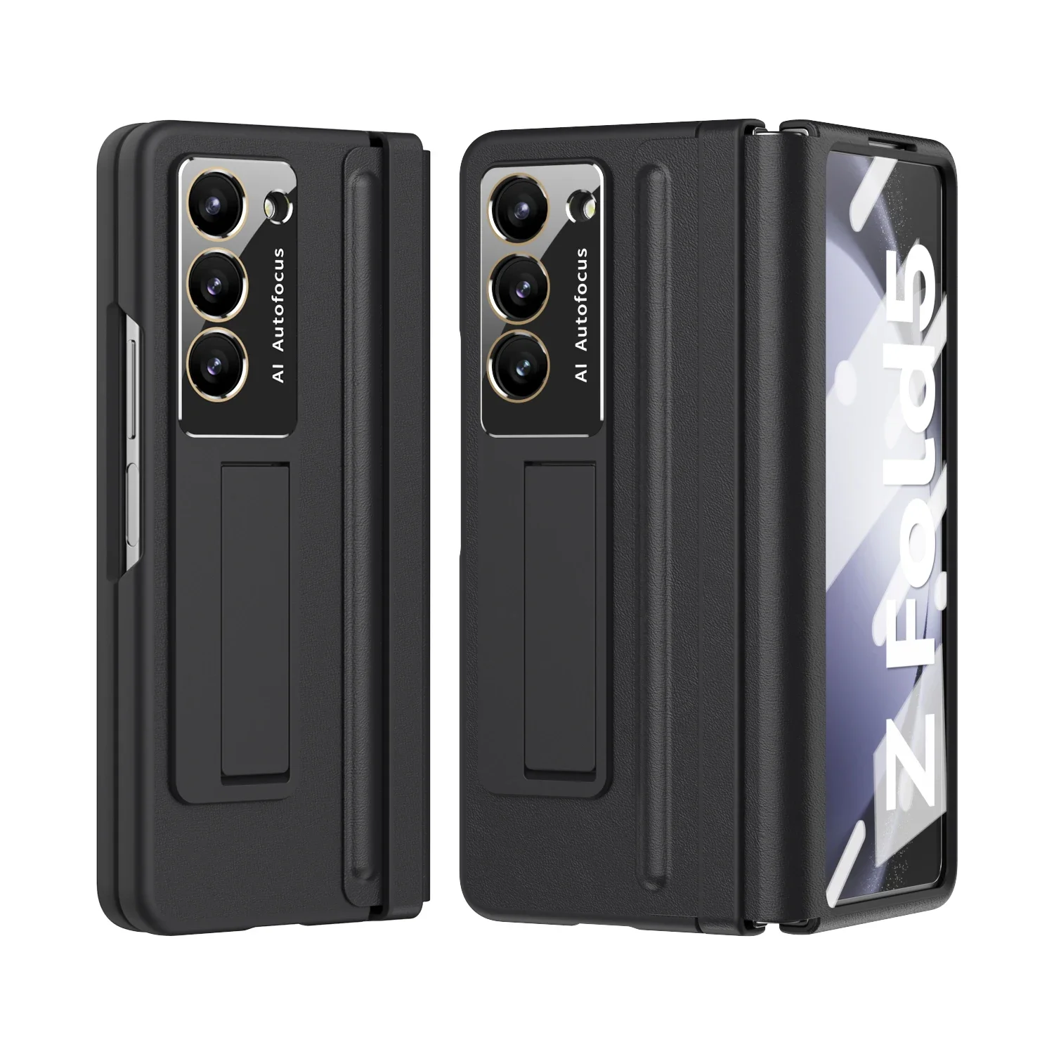 

Shockproof Case for Samsung Galaxy Z Fold 5 4 Leather Hinge Case for Z Fold5 Fold4 Kickstand Hard PC Cover with Front Glass Film