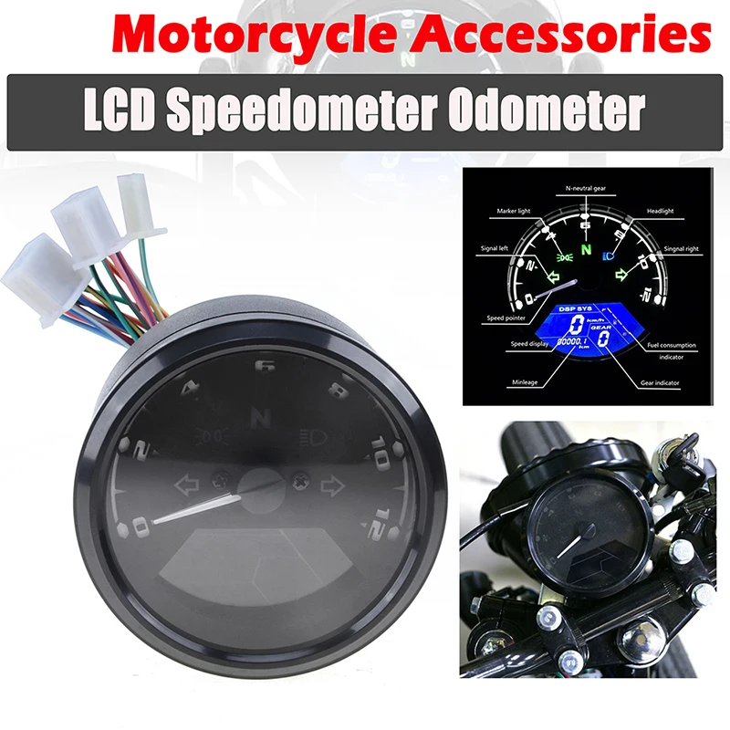 Motorcycle Speed Meter Universal Digital Instrument Panel Tachometer LCD Multi-function Indicator Night Vision Dial Odometer