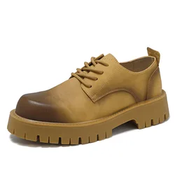 2025 New High Quality Men British Derby Shoes Trend Design Round Toe Platform Oxfords Slip On Thick Sole Dress Shoes