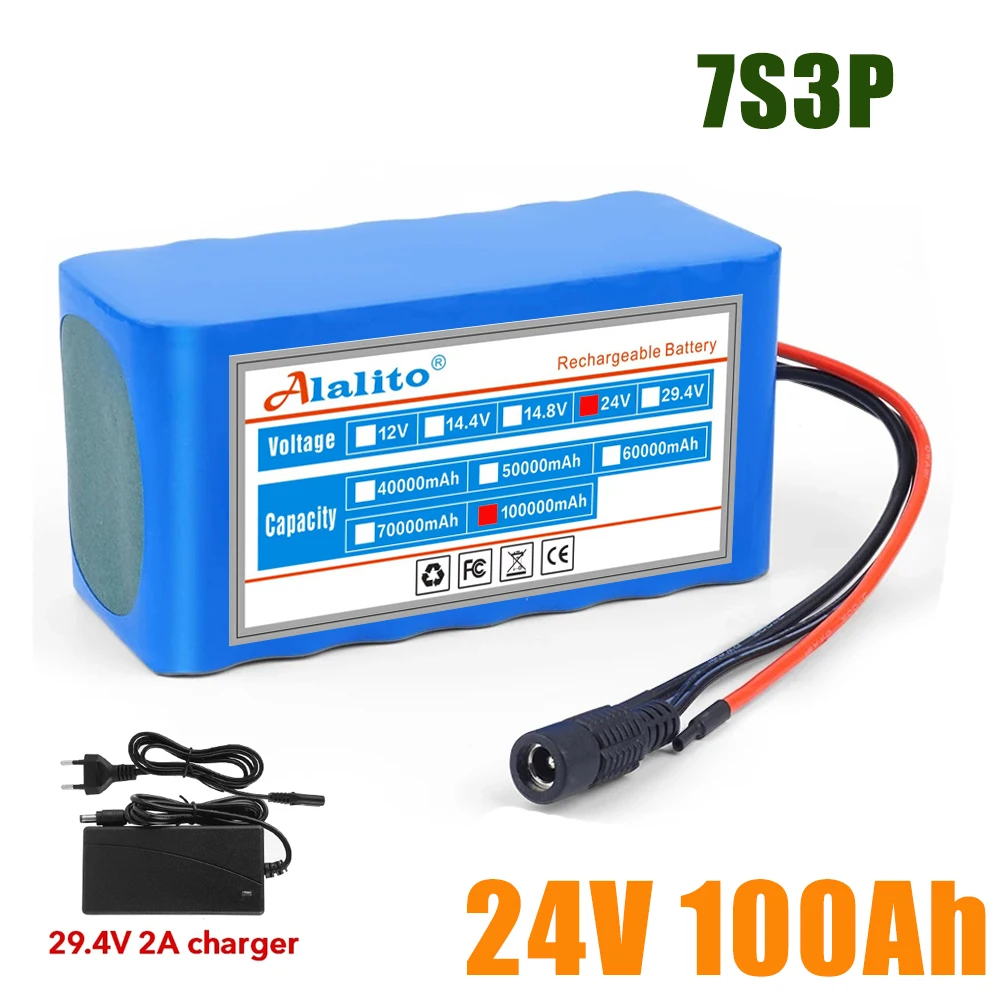 24V 100Ah 7S3P 18650 29.4V 100000mAh Li-ion Battery Pack for wheelchairs power Li-ion Replacement Battery + 2A Charger