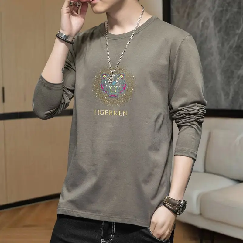 Luxury Brands 2024 Autumn Fashion Casual Animal Tiger Printed T-shirt Cotton Tee Long Sleeve O-neck  for Men Graphic T Shirts