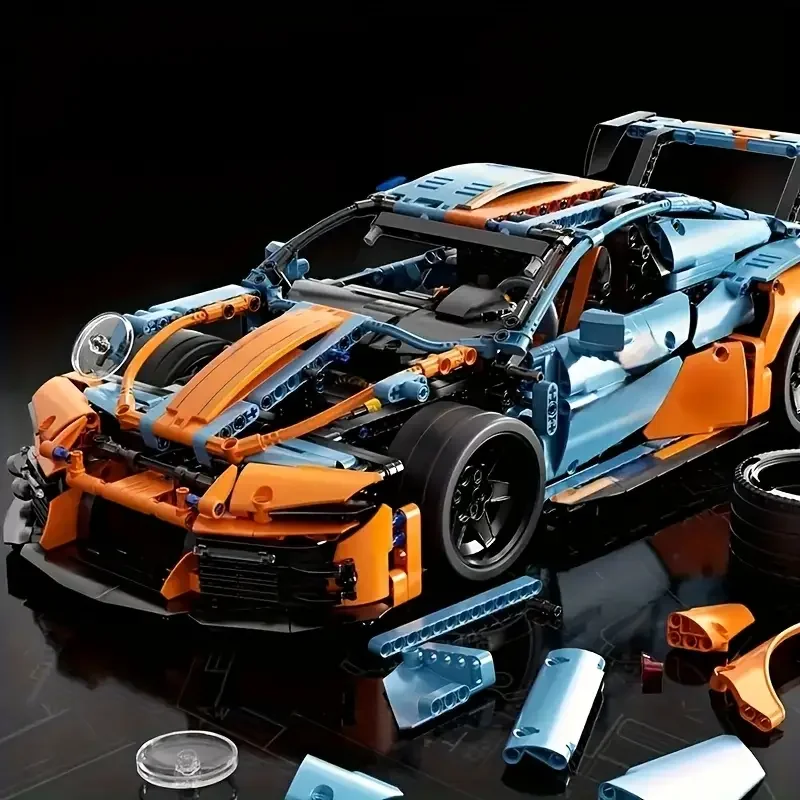 1243-Piece Blue Supercar Model Set - Easy to Assemble, Quick Assembly Racing Car Model, Racing Building Block Model, Gift for Car Enthusiasts