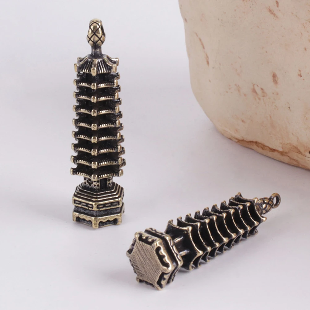 パゴダキーホルダータワーチャームミニチュア真鍮装飾オーナメントキーリングクラフトジュエリー製作DIYプロジェクト実用的
