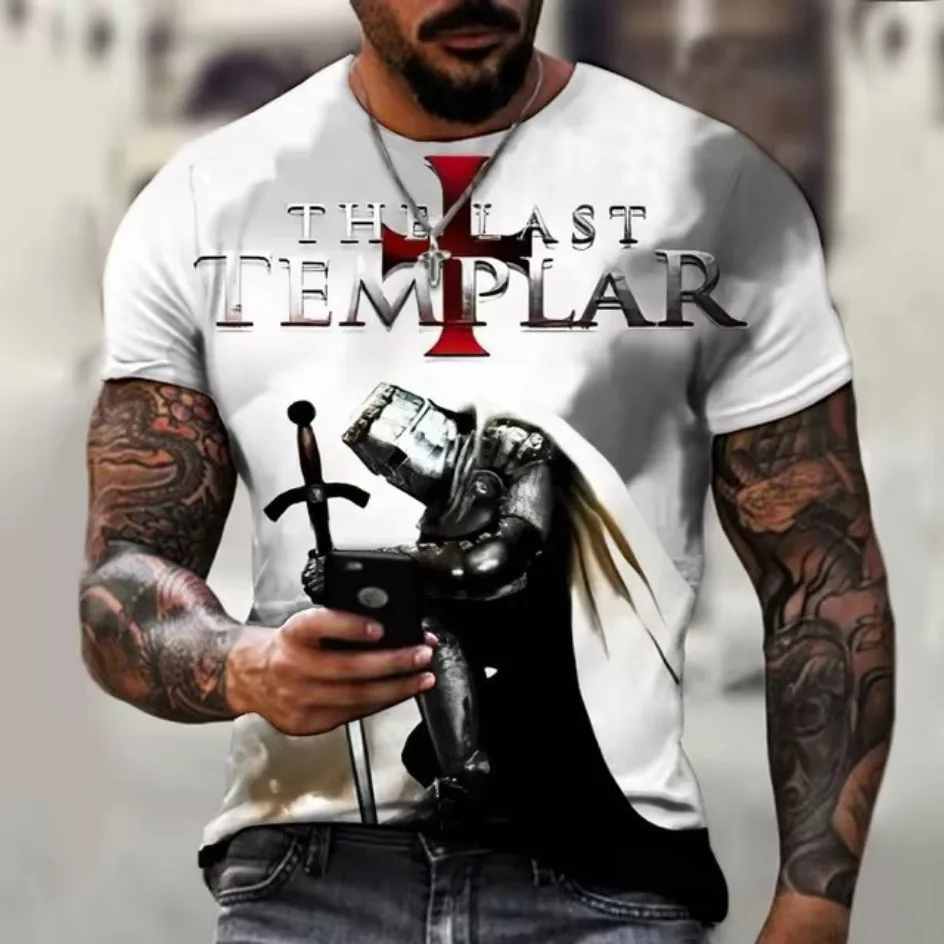 

Men's clothing casual T-shirt 3D digital printing cross swordsman graphic short sleeved loose breathable round neck top for men
