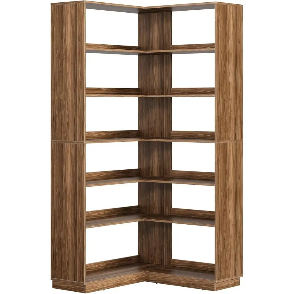 Book Shel, 6 Tier 73 Inch Tall Bookshel with Open Storage, Wood L Shaped Bookcase Storage Display Rack or Home Oice, Black Walnu
