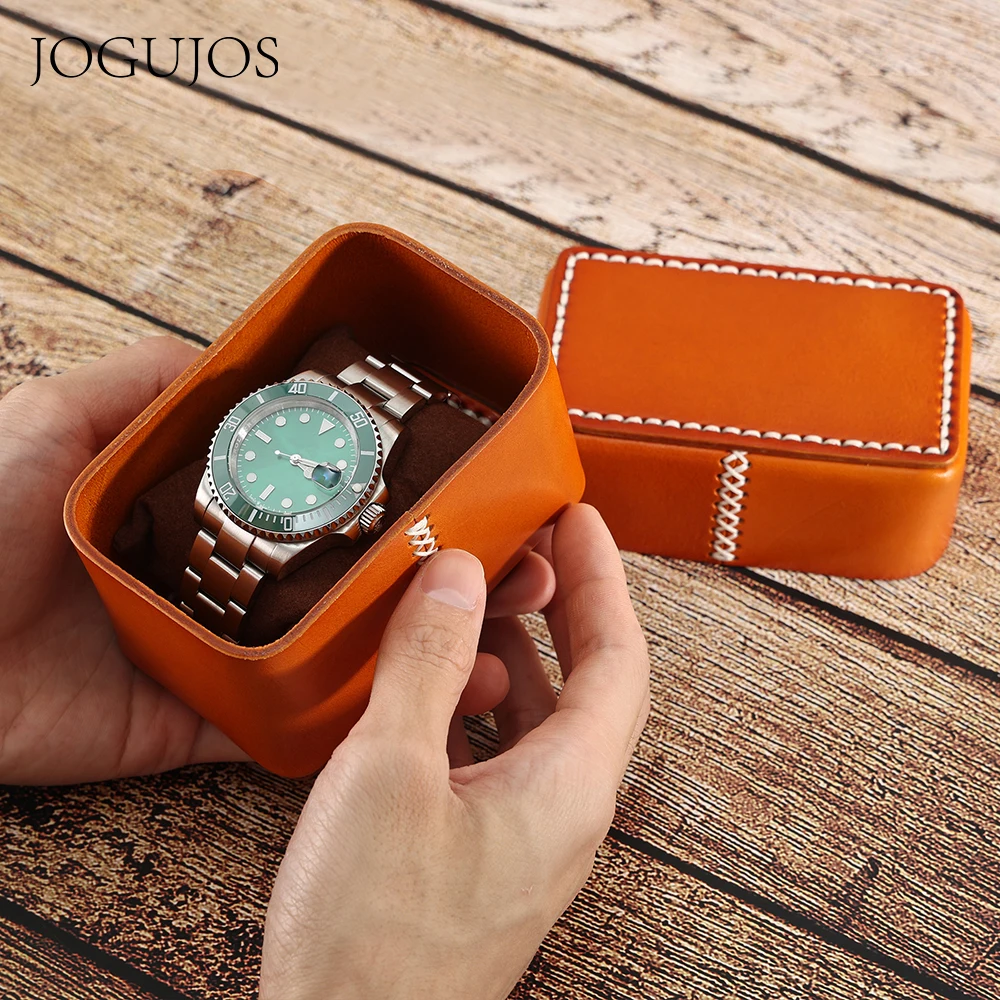 

JOGUJOS New Genuine Leather Watch Case High Quality Women's Watch Display Organizer Vintage Storage Box Gift Packaging Box