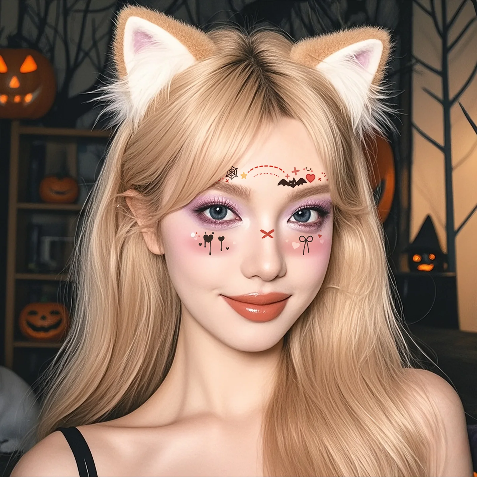 Waterproof Halloween Temporary Face Stickers Ghost Bat Spider Design for Carnival Cosplay Themed Party Body Makeup Decoration