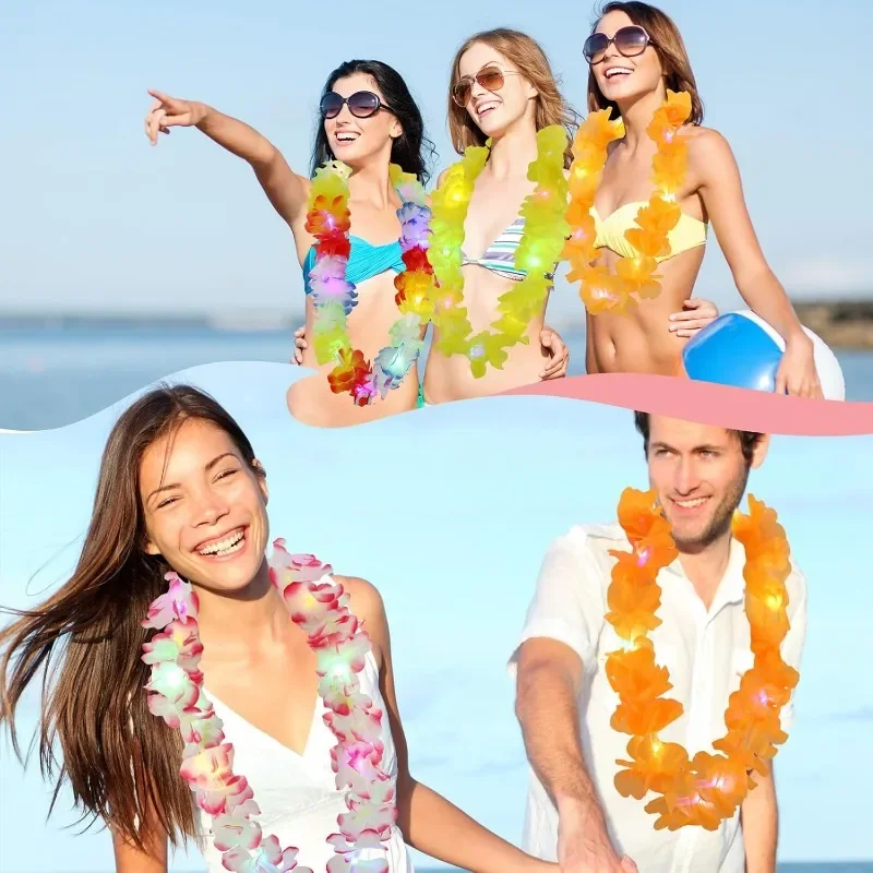 تضيء هاواي ليس مصباح ليد حتى زهرة ليس قلادة Leis للشاطئ الاستوائية الطرف الديكور أكاليل لوازم هدية الزفاف