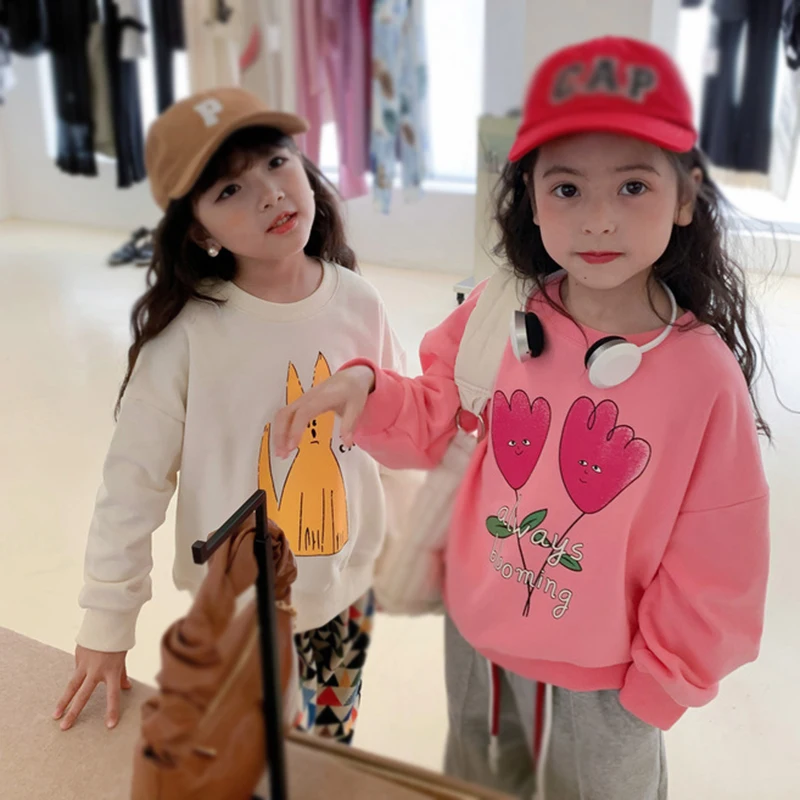 2-12Y Printed Children Sweatshirts Tops Kids Long Sleeve Girls Cartoon Thick Warm Hoodies Pullovers Boy Girl Fleece Clothes