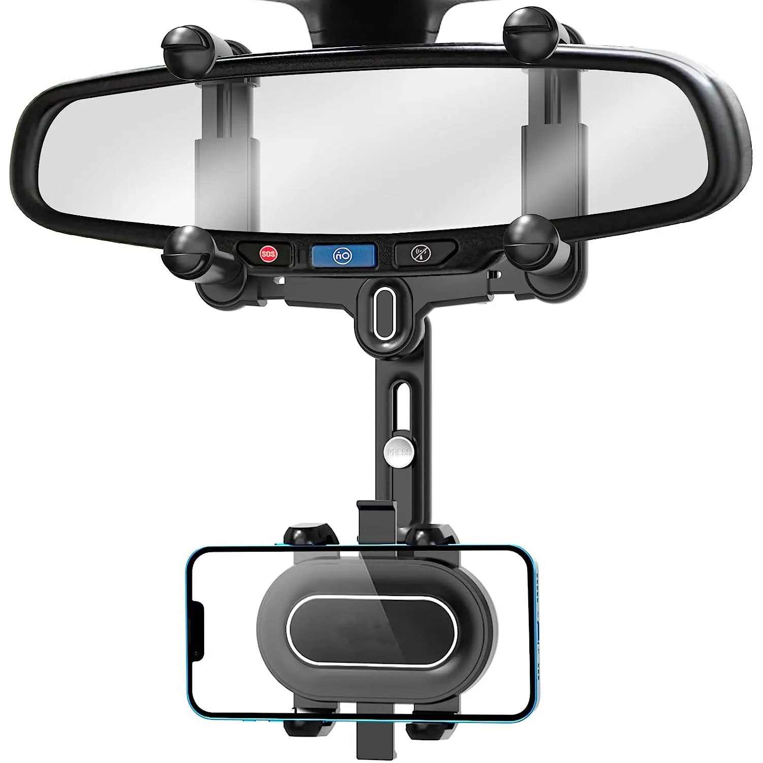 Large Rearview Mirror Phone Holder for Car 360°Rotatable and Retractable, for All Phones and All Car Rearview Mirror with Butto