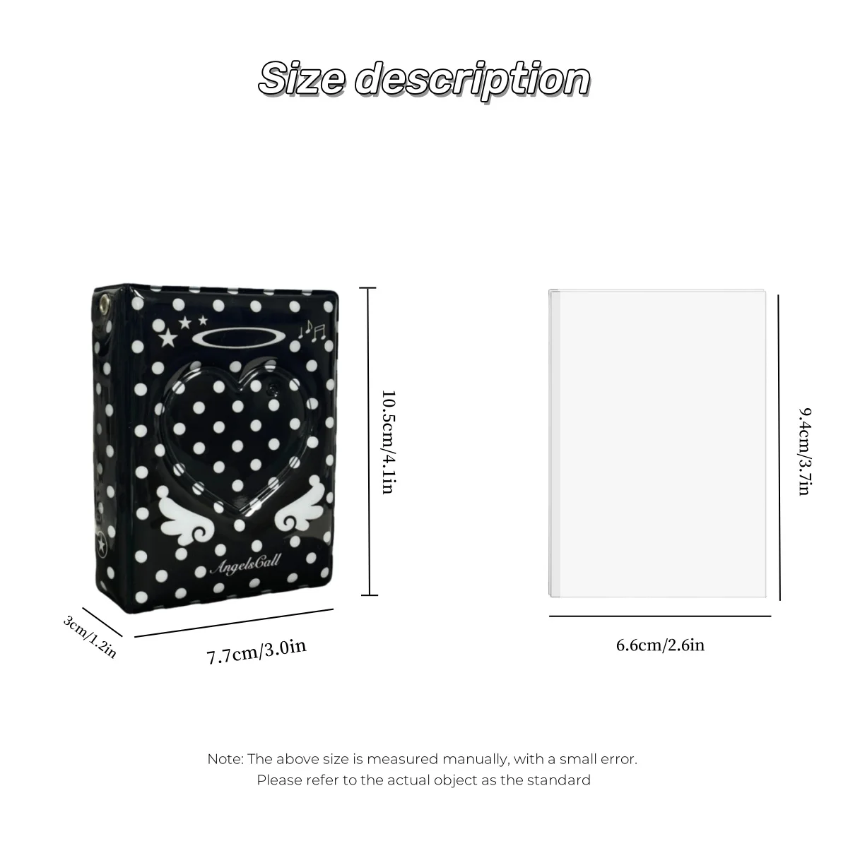 3in Photo Card Holder Cute Black Dot Angel Wings Photo Album Kpop Binder Can Be DIY Heart-Shaped Cut Out Cover Card Album, Glossy, Can Hold 32 Photo Cards Suitable for 3-3.5inch Polaroid Photo Cards - view 6