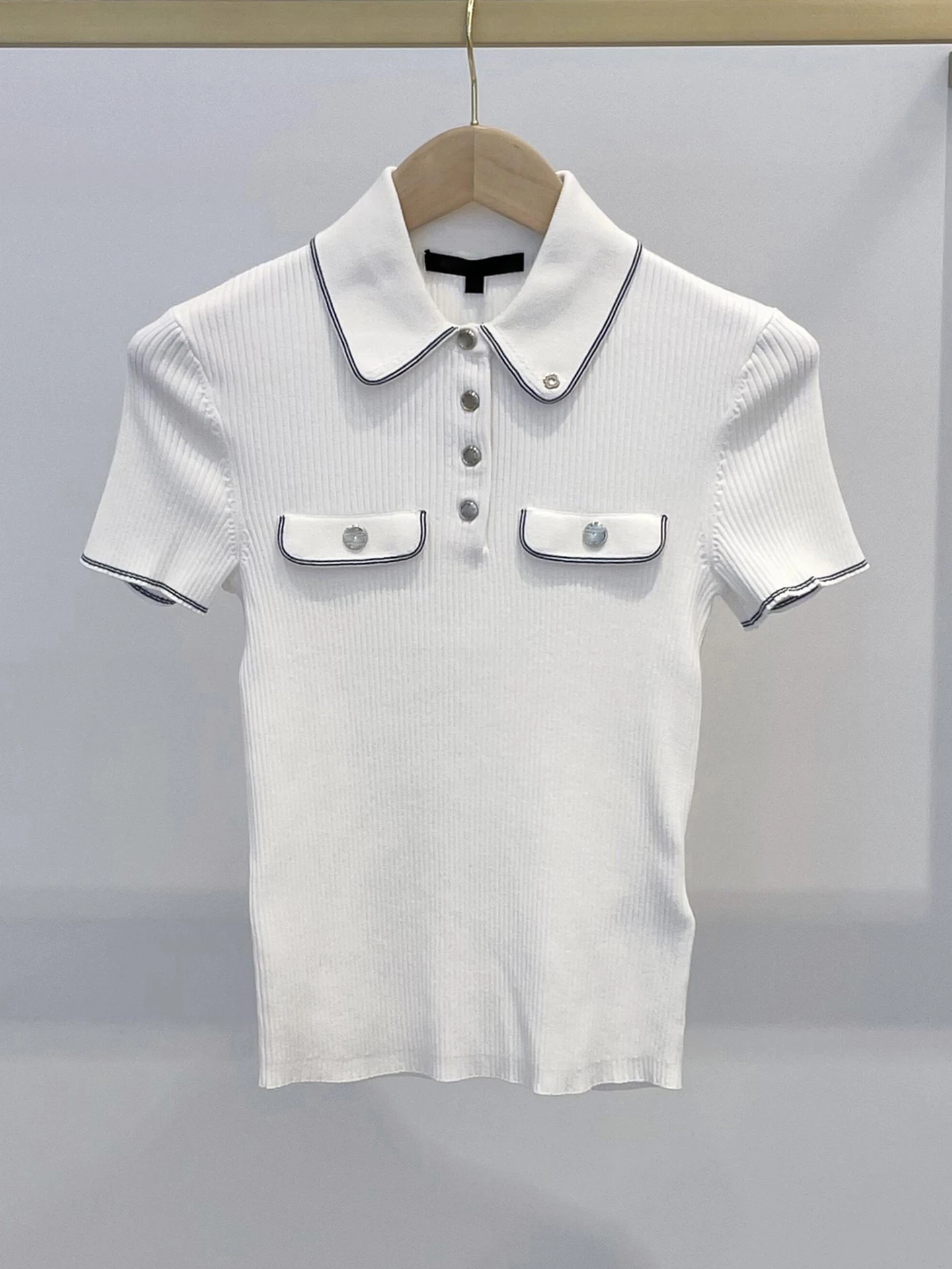 

M Home Nan You High End Women's Summer Casual Turn-down Collar Slim Fit Knitted Top T-irt Fem Faion Commute Sle