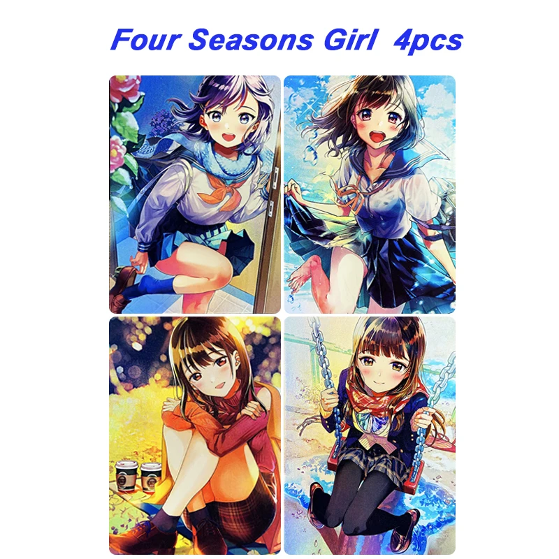 

ACG 6pcs/set Four Seasons Girl Anime collection card Homemade Bronzing Flash card Cartoon toys Board game card Christmas gift