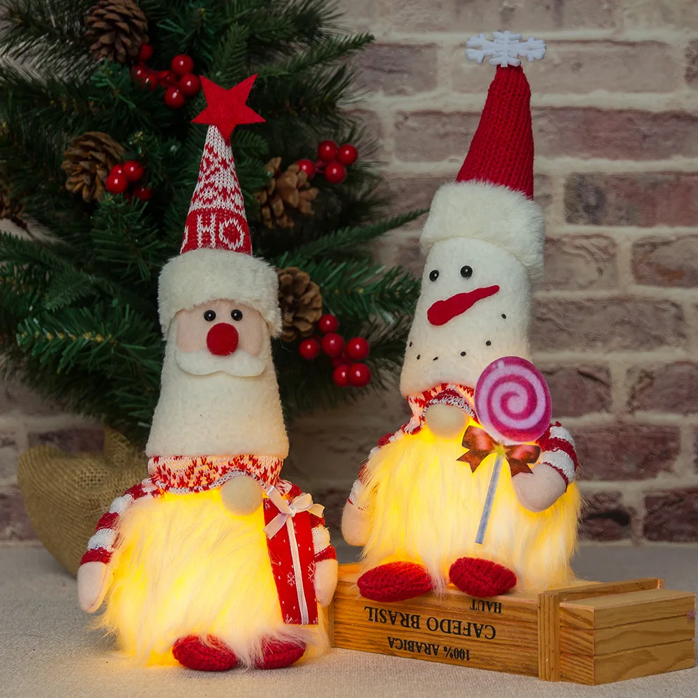 Decorazione natalizia gnomi illuminati bambola di peluche fatta a mano Mini scandinavo svedese Tomte illumina il regalo di festa del giocattolo dell'elfo