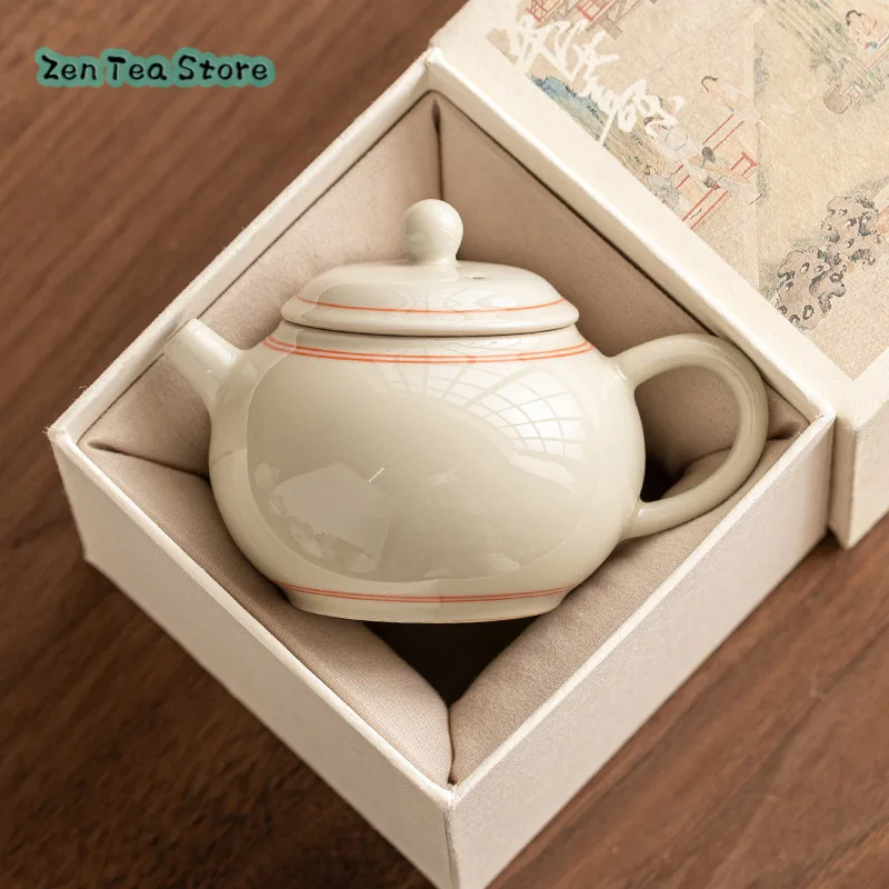 Hand-painted Double Line Sky Pot Small Simple Teapot Single Pot Ceramic High-end Kung Fu Tea Set Single Teapot