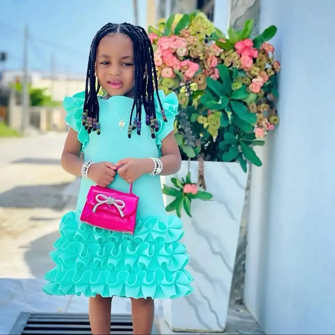 Abiti da festa di compleanno per bambina verde menta Abito da ragazza di fiori personalizzato con volant da sposa Abito da prima comunione per bambini personalizzato