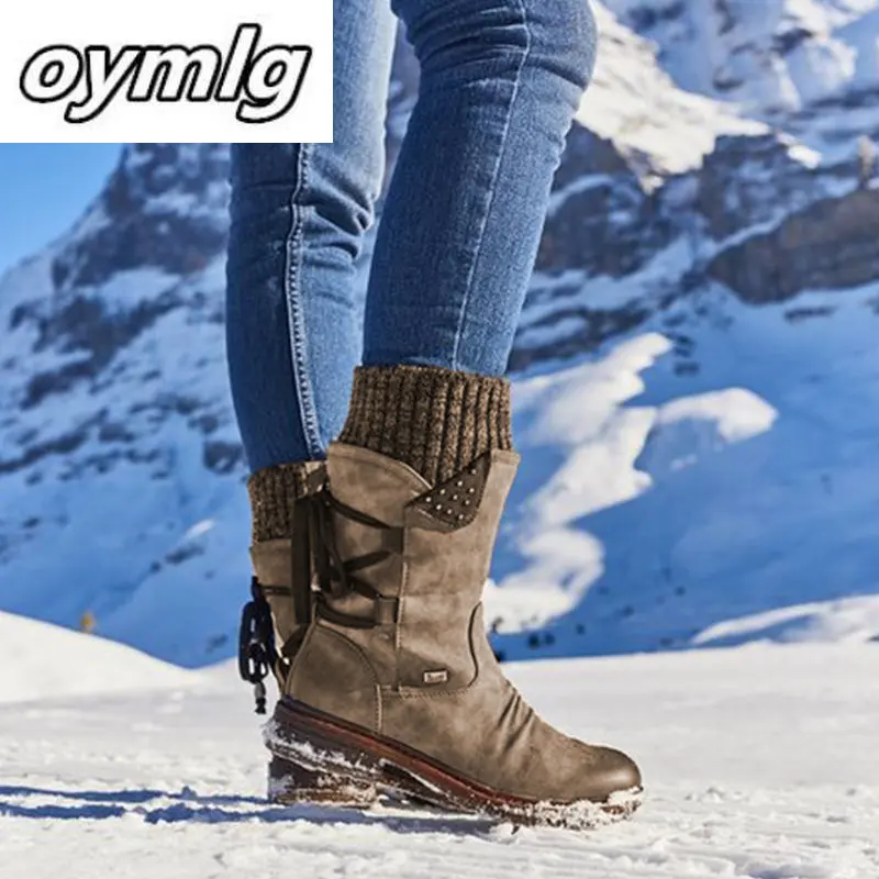 2020 Women Winter Mid-Calf Boot Flock Winter Shoes Ladies Fashion Snow Boots Shoes Thigh High Suede Warm Botas Zapatos De Mujer