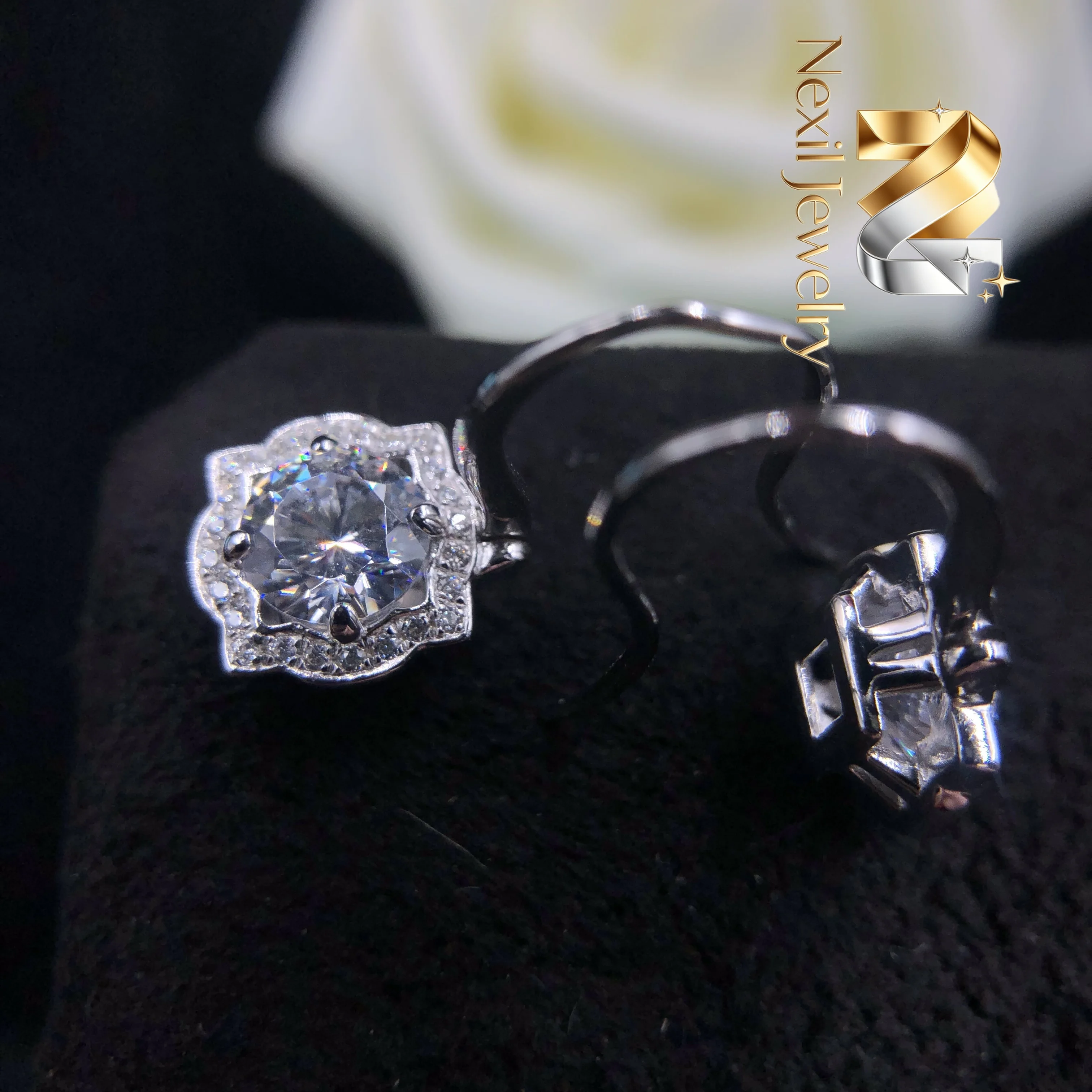 Nexil Jewelry  Brilliant 1Ct/each 6.5mm Round Cut D Moissanite Women Earrings Solid 18K White Gold Engagement Fine Jewelry G18K