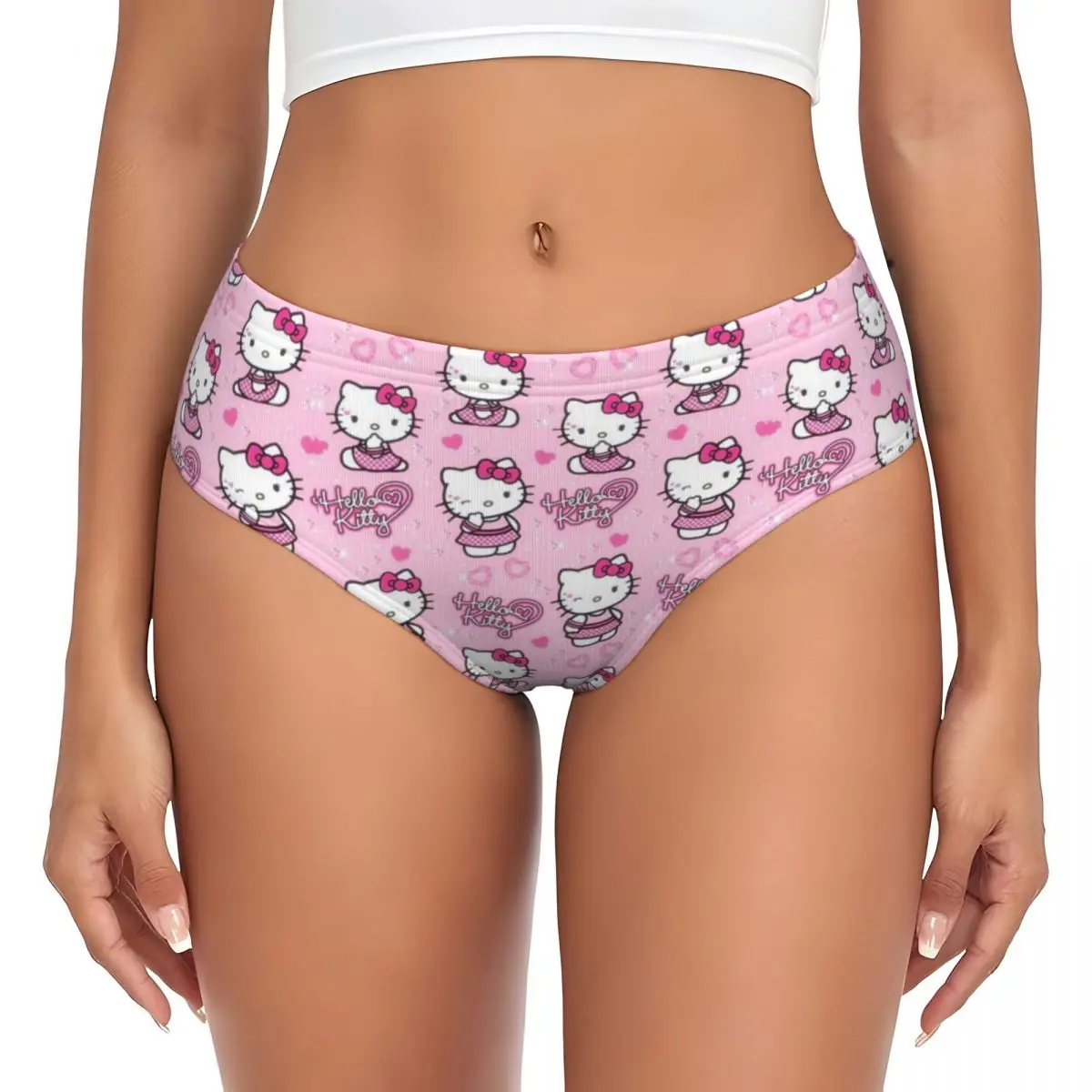 Custom Hello Kitty Brief Panties for Women Breathable Stretch Cartoon Sanrio Underwear