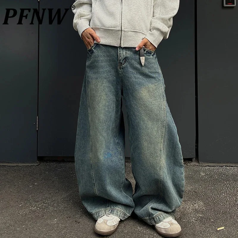 PFNW American High Street Cleanfit Vintage Men's Denim Machete Pants Causal Wide Leg Jeans Men's Tide Loose Baggy Jeans 12C1895