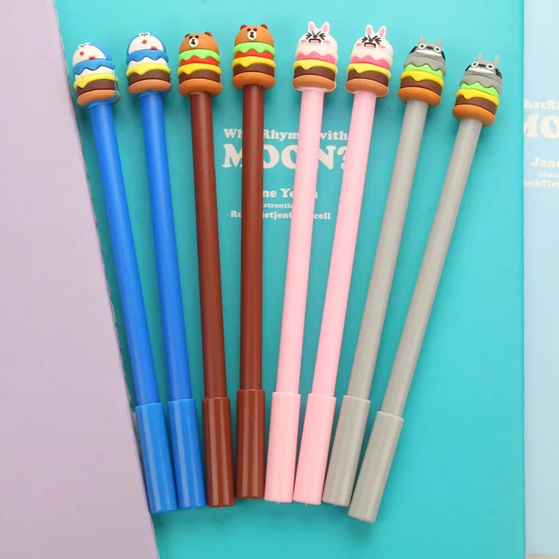 40pcs Factory Direct Stationery Cartoon Animal Hamburger Bread Gel Pen Student Gift Signature Wholesale Gel Pens