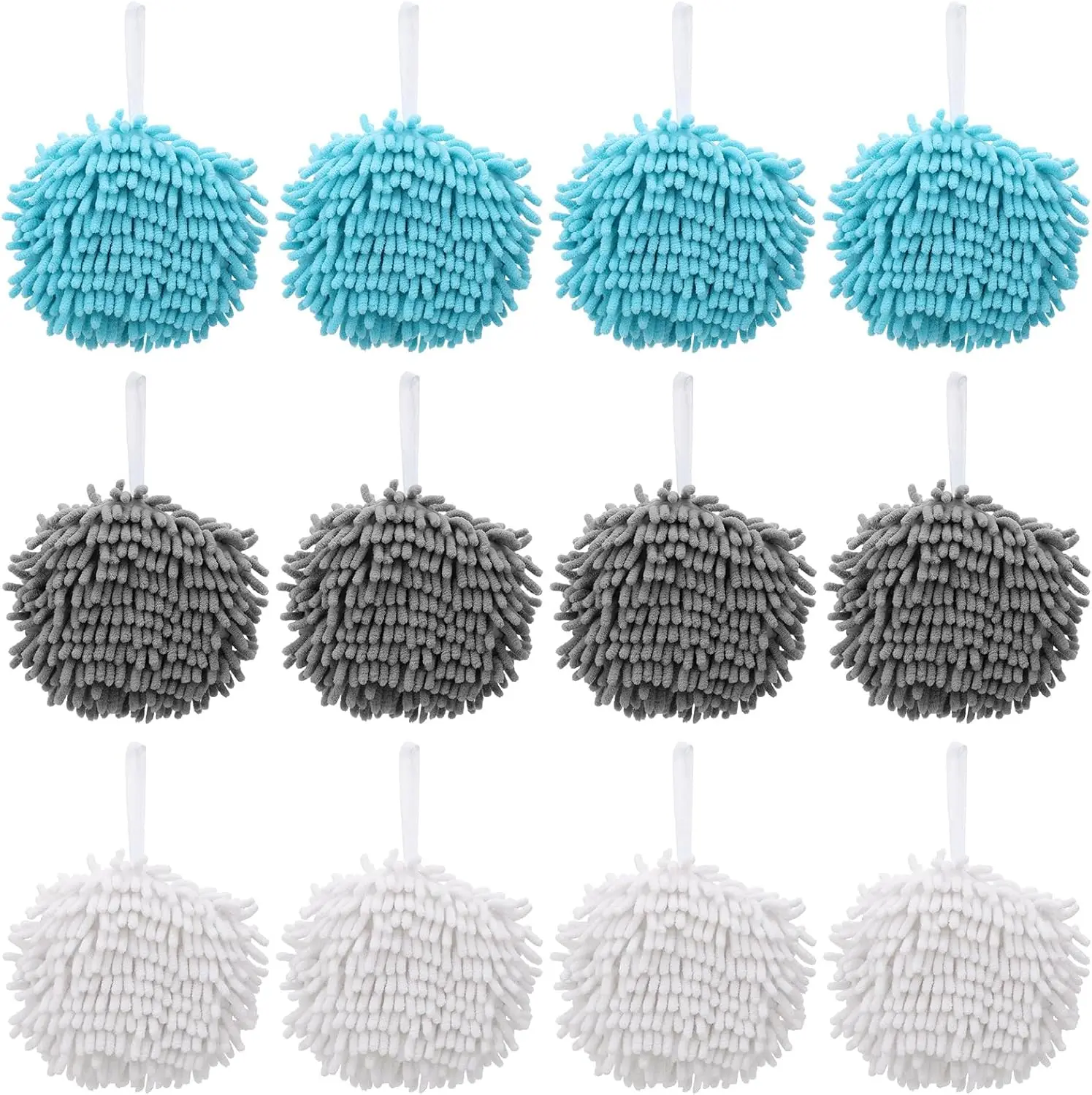 

12 Pack Chenille Hand Towel Fuzzy Ball Hand Towel Set Soft Absorbent Hands Drying Puff with Hanging Loop