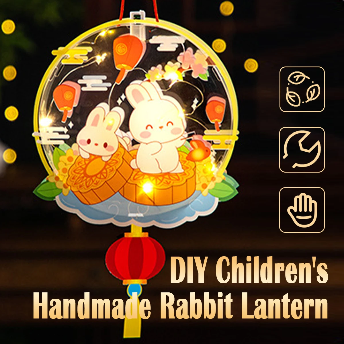 Children'S Handmade Rabbit Lantern Christmas Lotus Mid-Autumn Style Diy Luminous Handheld Cartoon Handcrafts Reunion Pvc Chinese